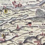 Brütten, als «Britten» auf dem Murerplan von 1566 abgebildet (Bildmitte). Zu dieser Zeit ist Brütten als Rechtsperson, also als «Gemeinde», in gerichtlichen Streitigkeiten nachweisbar. (Bild: Wikimedia Commons)