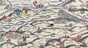Brütten, als «Britten» auf dem Murerplan von 1566 abgebildet (Bildmitte). Zu dieser Zeit ist Brütten als Rechtsperson, also als «Gemeinde», in gerichtlichen Streitigkeiten nachweisbar. (Bild: Wikimedia Commons)